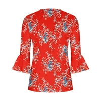 Plus veličine za žene ženski V-izrez rukavac cvjetni dame bluze casual majice za žene crvene xxl
