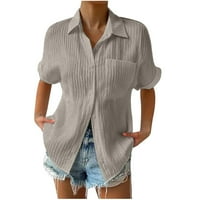 Ženski gumb dolje majice Ljeto plus veličine kratkih rukava s kratkim rukavima s kratkim rukavima srušena