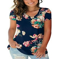 Ljetne žene V izrez cvjetni print majica casual majica kratkih rukava TOPS TEE majica bluza