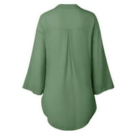 Labava bluza casual gumb Dame dugačka majica Majica TOPS haljina Ženska ženska bluza Zeleni poliester