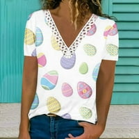 Sretne uske košulje za žene Uskršnja zeko majica Grafički zečji teers Uskršnje jaje za odmor za teen