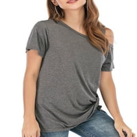 Ženska majica za hladnu ramena Ljetni kratki rukav Tunic Tuns Front Crnot Bočni uvijni bluze tamno siva