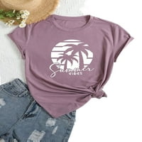 Ženski casual tropski okrugli vrat kratki rukav mauve ljubičaste majice XL