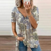 Bazyrey ženska bluza Ljeto Ženska casual vrpca s patentnim zatvaračem V-izrezom Ispiši majicu s kratkim