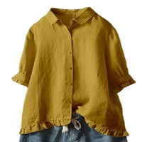 Cindysus ženske bluze ruffle vrhovi košulja u boji košulje u uredu elegantno žuta m