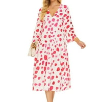 Giligiliso Clearsance Ljetne haljine za žene Ženska latica za ispis slobodno vrijeme Splice s dugim rukavima V-izrez Srednja telesna haljina