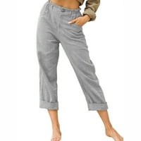 Tawop ženske ležerne džepove od čvrstih boja elastični struk Udobne ravno hlače Ženske pilinge hlače