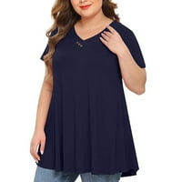 Yubatuo Ženske vrhove Velike veličine Žene V-izrez Dugme s kratkim rukavima, majice sa majicom s kratkim