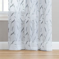 Set dve bijele čiste prozorske zavjese: sivi izvezeni botanički cvjetni dizajn 96 dugačak