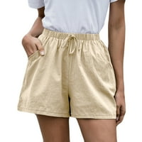 Dqueduo ženske kratke hlače plus veličine Čvrsti pamučni i posteljina kratkih hlača Hlače na plaži kratke