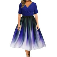 Polufalna haljina za žene, casual ball boho haljina, ljetni gradijent cvjetni oblik plava haljina s