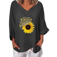 StMixi majice za žene rukav V-izrez suncokret za ispis ljetni osnovni vrhovi modni prozračni pamučni