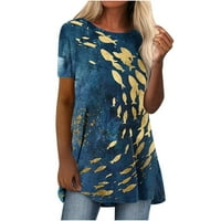 Lovskoo Ljetni vrhovi kratkih rukava za žene Trendi ljetni vrhovi pune boje ruched bluza plava