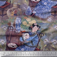 Soimoi pamučna voil tkanina cvjetna vaza, ogledalo i djevojke žene ispis tkanine sa širokim dvorištem