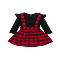Mioliknya Toddler Halloween Outfit O-izrez Dugi rukavi Majica Red Plaid suknje suknje