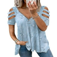 Ženska srca Štampani patentni patentni patentni majica Thee Tee izdubljeni kratki rukav Ljetni labavi
