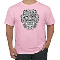 Crno-bijeli mozaik retro mandala lav životinjski ljubavnik Grafička majica, svijetlo ružičasta, srednja