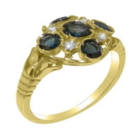 Britanci napravio 14k žuto zlato prirodni London Blue Topaz & Diamond Womens Promise Ring - Opcije veličine - Veličina 6