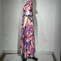 Žene cvjetni print V izrez dugačka haljina kratki rukav casual haljina s visokom prorezom ljeto