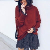 Ketyyh-Chn Ženski džemper od pune boje Pleteni džemperi Puloveri vrhovi za žene crvene, s