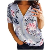 Ženski ljetni vrhovi Zipper V izrez Dame kratki rukav Print plus majica pulover