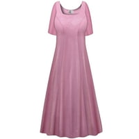 Plus veličina visoka ženska haljina meka ružičasta pjenušava dizajner ispis kratkih rukava Square Square