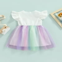 Djevojka za mališana ljetna patchwork haljina, leteći rukav okrugli vrat šareni mrežasti dvostruki haljina s dvije slojeve