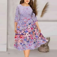 Haljine za žene Žena Trendovi Temperamentalni ispisani rukavi izrez posade Velike veličine haljina ružičasta