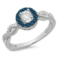 DazzlingRock kolekcija 0. Carat 14k Round Blue & White Diamond Swirl Halo Angažman prsten CT, bijelo