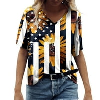 Gyujnb Ženske vrhove Spomen-dnevne košulje za žene Američka zastava V izrez košulje za žene Summer Košulje