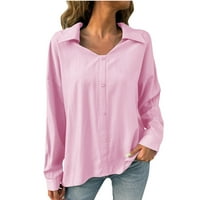 Žene Jesenske zimske bluze za radnu majicu s dugim rukavima jednokradna kardigan bluza ružičasta xxl