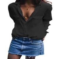Sanviglor Women bluza rever na vratu Dugme dolje majice Elegantna tunika košulja Crni XL