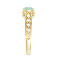 Art Deco prsten za žene - Etiopski Opal Solitaire Prsten sa dijamantima, 14k žuto zlato, SAD 8,00