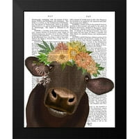 FAB Funky Crna Moderna uokvirena muzejska umjetnost Print pod nazivom - krava sa cvijećem Crown Rezervirajte