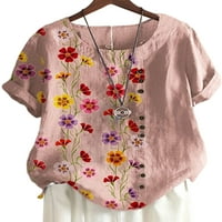 Glonme dame gumb dolje modna majica boemijski praznični pulover cvjetni print radna majica tunika bluza