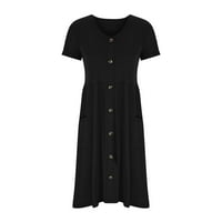 Ženske ljetne haljine gumne skraćenobojni gumb s kratkim rukavima dolje Slim Slim Midi haljina s džepovima