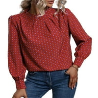 Ležerni povremeni štand od tiskanih štanda za oklov dugih rukava crvene ženske bluze