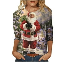 Rukovni vrhovi za žene Božićne majice za žene Loase Fit rukav majica Moda Santa Claus Graphic Slatka