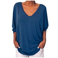 Ženske vrhove rukava casual bluza Čvrsta ženska moda Henley Ljetni tunic tops plavi xl