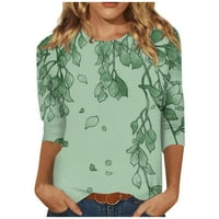 Apepal ljetni bluze za žene, žensko ljeto Tri četvrtine rukava Crewneck casual tiskani bluze zeleni