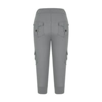 Dyegold Womens Capri pantalone za ljeto lagana plus veličina žetvene hlače Dressy casual gumb džepne