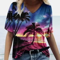 Baggy majice za žene Tropsko zalazak sunca palma Ispiši ljetni kratki rukav casual v izrez grafički