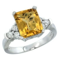 14k bijeli zlatni prirodni viski kremenski prsten Octagon 9x dijamant akcent, veličine 7