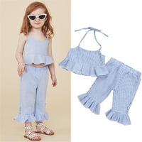 Nokpsedcb UK Kids Dječji djevojke Ljetna odjeća Stripe ruffle vrhovi Flared hlače Outfit postavlja plave