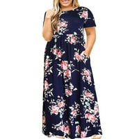 XYSAQA ženska proljeća plus veličina haljina casual kratkih rukava Boho cvjetni print maxi haljina xl-5xl