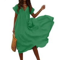 Bazyrey ljetni ženski kratki rukav okrugli vrat midi haljina ženska temperament Solid color Swing haljina