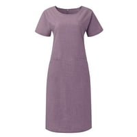Haljina za žene Ljeto Ležerne prilike, pune boje kratkih rukava O-izrez za šivanje labavog džepa pamučna