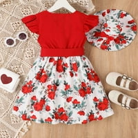 Djevojke Toddler haljine ljeto crveno vintage leteći rukavi zavoj uboda cvjetna haljina za ispisu s