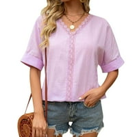 Ženska klasična ljetna bluza Čvrsta boja kratki rukav čipke labave točke tunike bluze majica aq