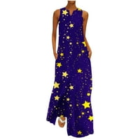 Atinetok Maxi haljine za žene V-izrez zvijezde Star Star Star Laty Trendy duga haljina moda plus veličina